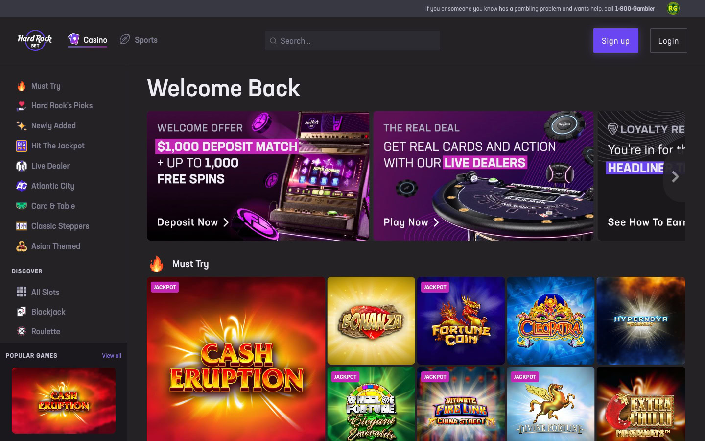 Hard Rock Casino interface